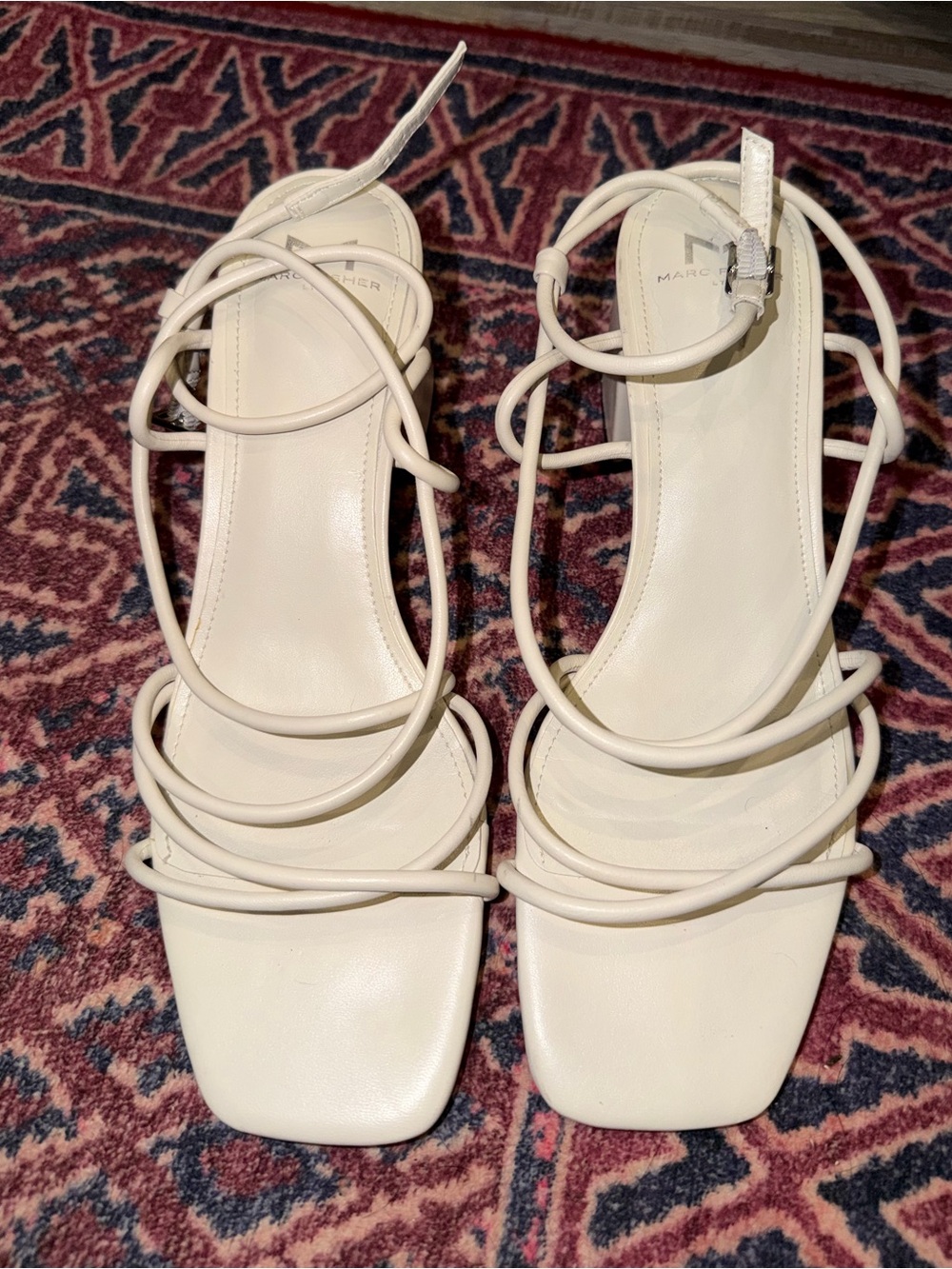 Marc Fisher White Strappy Square-Toe Heels